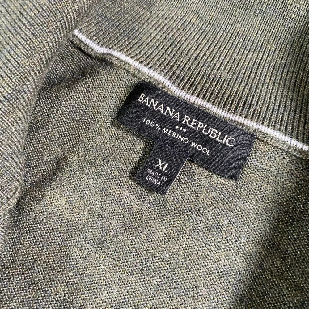 Banana Republic‎ Mens XL 100% Merino Wool Olive Green Quarter Zip Sweater